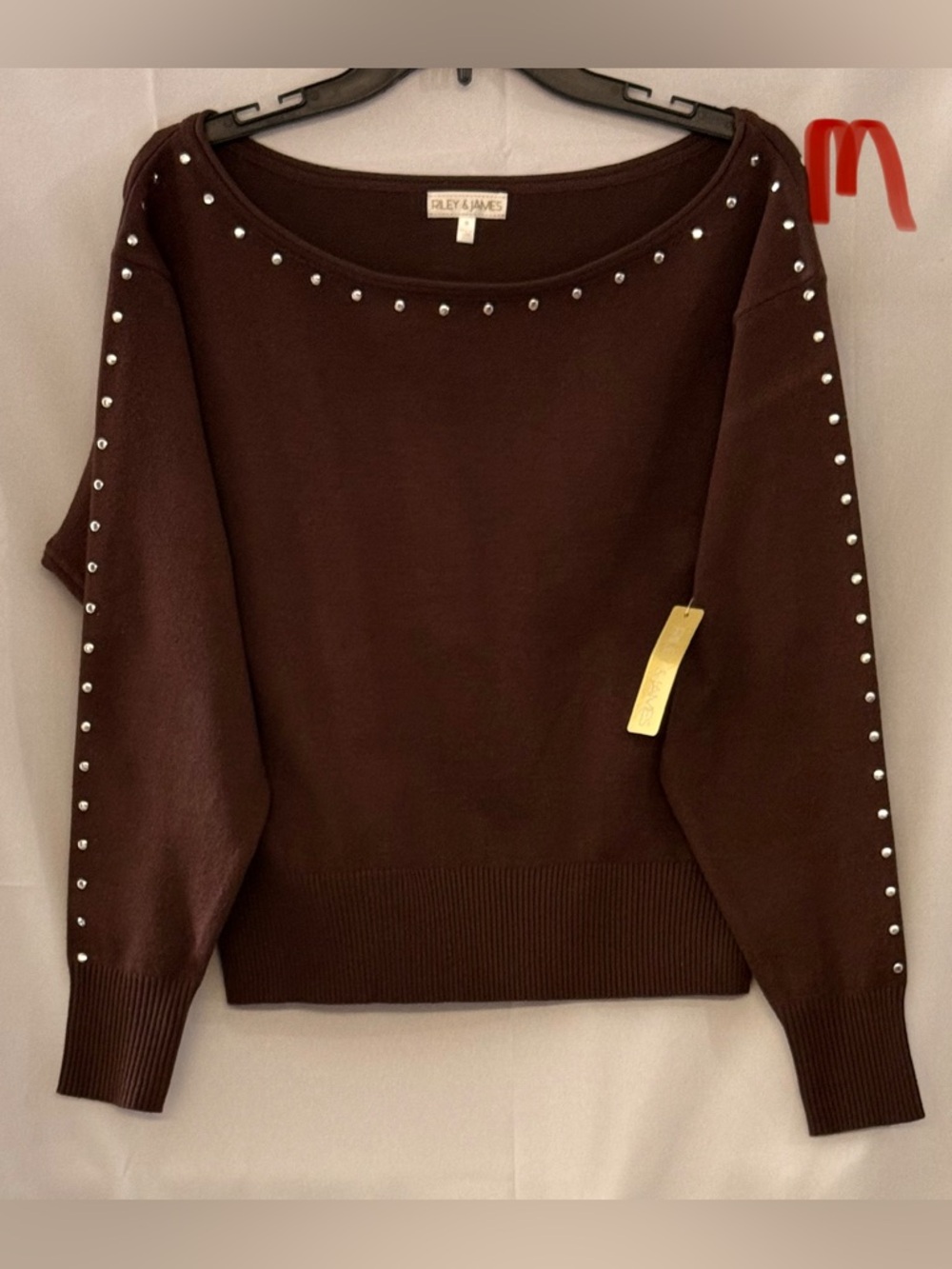 Riley & James Chocolate Brown Scoop Neck Sweater with Silver Studs